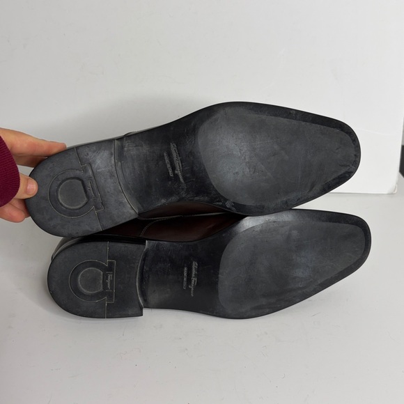 Salvatore Ferragamo Shoes Mens 7.5 US 8.5 Dark Brown Leather Wingtip Derby Dress - Picture 11 of 13